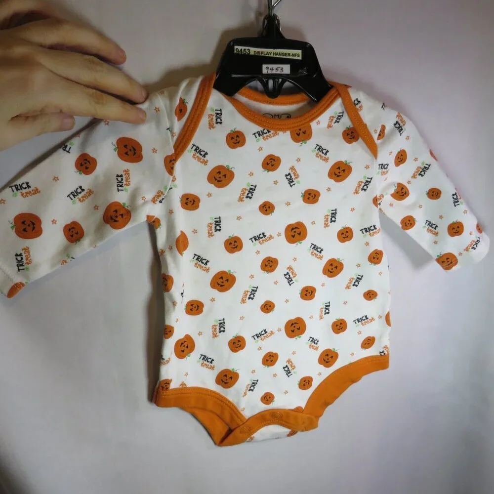 Baby trick or treat Halloween patterned bodysuit 100% cotton Long sleeve costume
